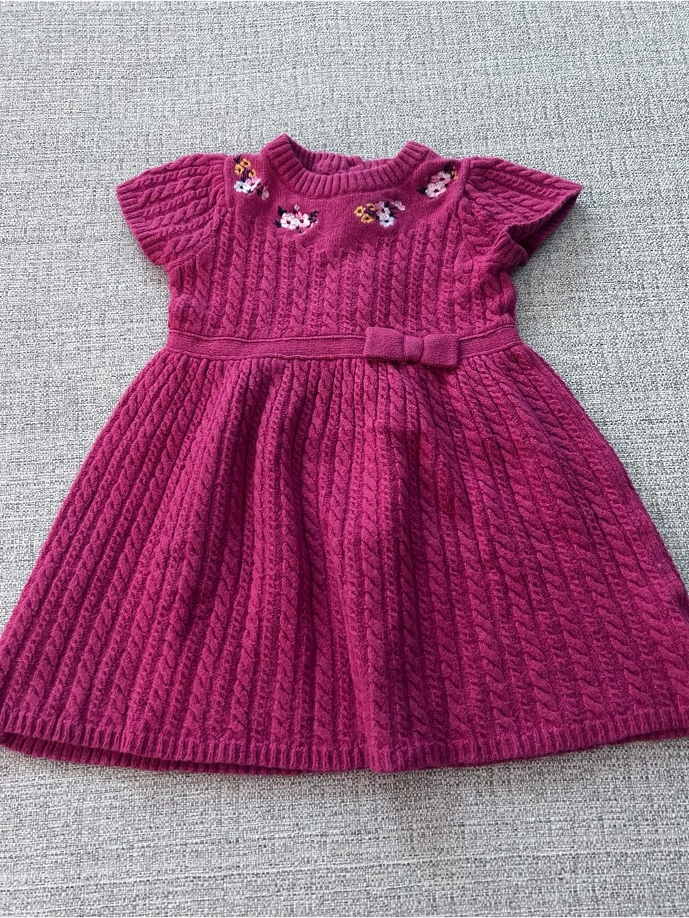 Janie and Jack Fuchsia Cable Knit Dress Bow & Embroidered Flowers. Size 5
